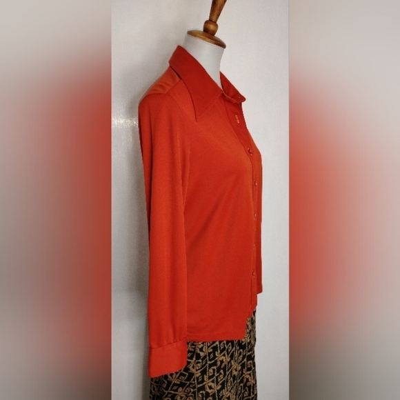 VINTAGE ALEX COLEMAN BRICK POLY BLOUSE - Picture 4 of 8